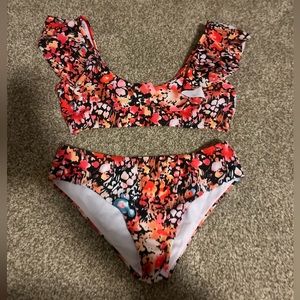 NWOT SHEIN red/orange/black floral bikini set small